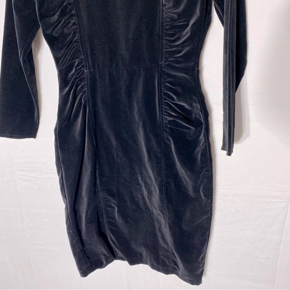 Vintage Encore Black Velvet Long Sleeve Bodycon Mini Dress With Shoulder Pads M - Picture 8 of 16